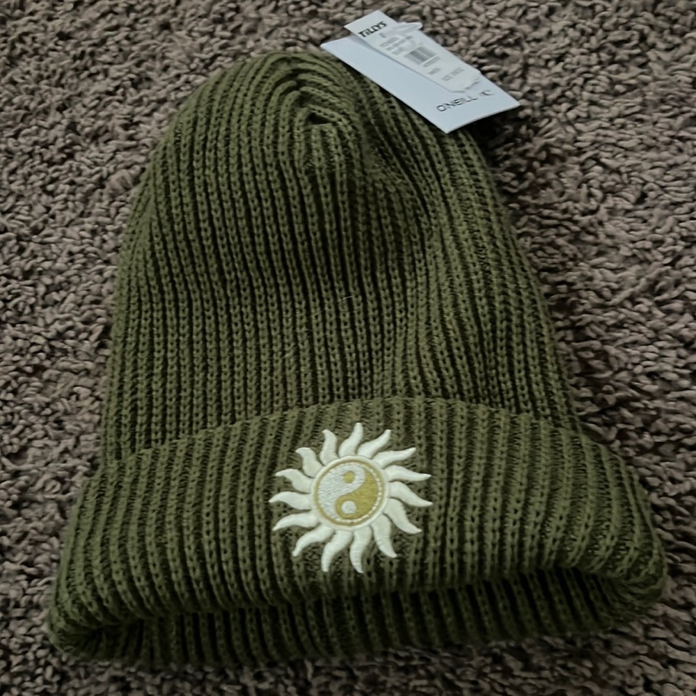 O’Niell olive green men’s/ unisex beanie yin Yang sun
